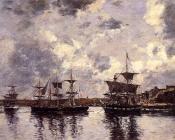 尤金布丹 - Camaret, Three Masters Anchored in the Harbor